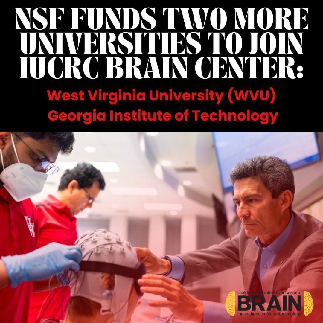 Announcement graphic highlighting West Virginia University and Georgia Tech joining the BRAIN Center
